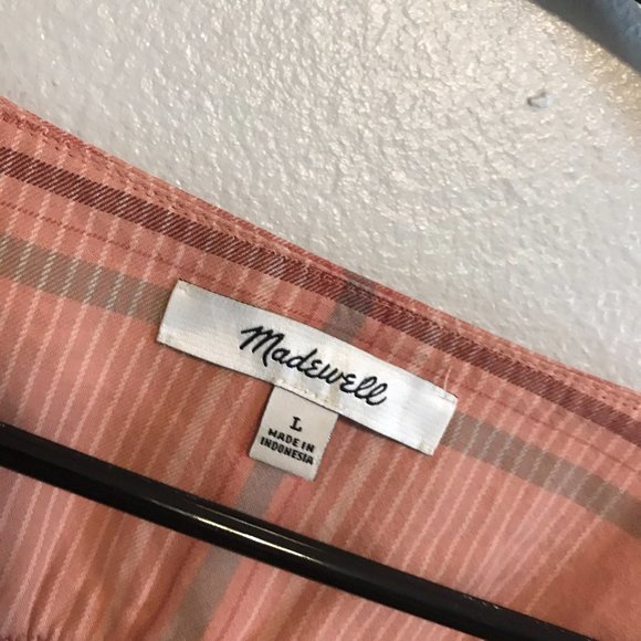 SOLD Moringview Cotton Tie-Sleeve Shirt in Peach Plaid Size Large SOLD - Picture 4 of 6